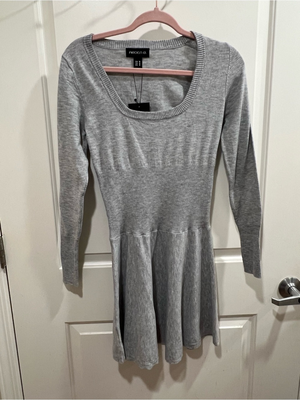Arden B. Gray Long-Sleeve Scoop Neck Knit Dress